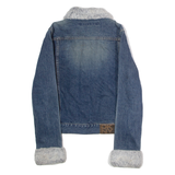 DKNY Faux Fur Trim Womens Denim Jacket Blue S