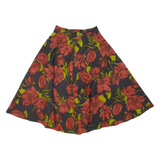 Womens A-Line Skirt Black Knee Length Wool Floral S