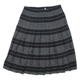Womens Pleated Skirt Grey Knee Length Wool Striped M
