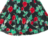 Womens Pleated Skirt Black Short Floral M