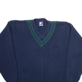 TOMMY HILFIGER Mens Jumper Blue V-Neck Tight Knit L