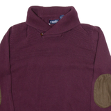 CHAPS Mens Jumper Maroon Button Neck Tight Knit XL