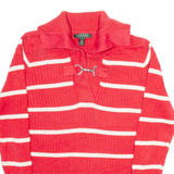 LAUREN RALPH LAUREN Womens Patterned Jumper Red Striped V-Neck Tight Knit L