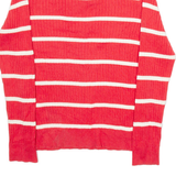 LAUREN RALPH LAUREN Womens Patterned Jumper Red Striped V-Neck Tight Knit L