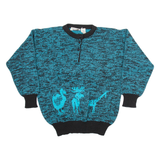 ANDREW ST JOHN Womens Jumper Blue Button Neck Tight Knit S