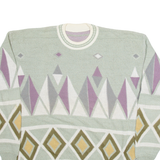 Womens Patterned Jumper Green Geometric Tight Knit M