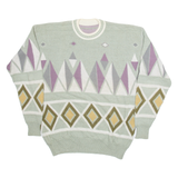 Womens Patterned Jumper Green Geometric Tight Knit M