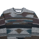 MICHAEL GERALD Mens Patterned Jumper Grey Colourblock Tight Knit L