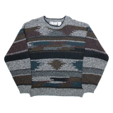 MICHAEL GERALD Mens Patterned Jumper Grey Colourblock Tight Knit L