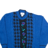 CYNTHIA Womens Patterned Jumper Blue Floral Tight Knit 2XL