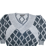 CHAMS Womens Patterned Jumper Black Diamond V-Neck Tight Knit XL