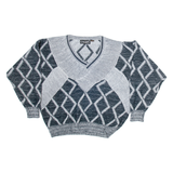 CHAMS Womens Patterned Jumper Black Diamond V-Neck Tight Knit XL