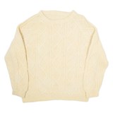 Womens Heavy Knit Jumper Beige Diamond Cable Knit M