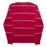 TOMMY HILFIGER Mens Patterned Jumper Red Striped V-Neck Tight Knit L