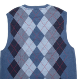 TOMMY HILFIGER Mens Jumper Blue Argyle V-Neck Tight Knit 3/4 Sleeve L