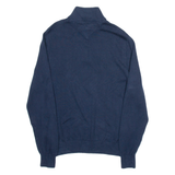 TOMMY HILFIGER Mens Patterned Jumper Blue Striped 1/4 Zip Tight Knit S