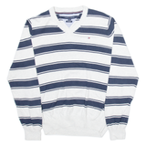 TOMMY HILFIGER Mens Patterned Jumper White Striped V-Neck Tight Knit M