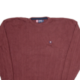 CHAPS RALPH LAUREN Mens Patterned Jumper Maroon Herringbone Tight Knit M