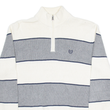 CHAPS Mens Patterned Jumper White Striped 1/4 Zip Tight Knit M