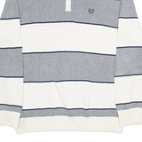 CHAPS Mens Patterned Jumper White Striped 1/4 Zip Tight Knit M