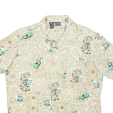 ROUNDY BAY Mens Hawaiian Shirt Beige Crazy Pattern L