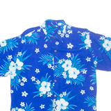 HIBISCUS Mens Hawaiian Shirt Blue Floral L