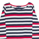 TOMMY HILFIGER Womens Patterned Jumper Blue Striped Tight Knit 3/4 Sleeve L