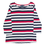 TOMMY HILFIGER Womens Patterned Jumper Blue Striped Tight Knit 3/4 Sleeve L