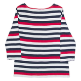 TOMMY HILFIGER Womens Patterned Jumper Blue Striped Tight Knit 3/4 Sleeve L