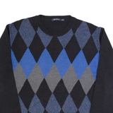 NAUTICA Mens Patterned Jumper Black Argyle Tight Knit M