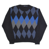 NAUTICA Mens Patterned Jumper Black Argyle Tight Knit M