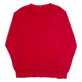 TOMMY HILFIGER Mens Jumper Red V-Neck Tight Knit XL