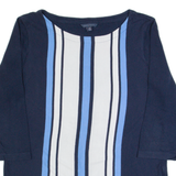 TOMMY HILFIGER Womens Patterned Jumper Blue Striped Tight Knit 3/4 Sleeve L