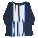 TOMMY HILFIGER Womens Patterned Jumper Blue Striped Tight Knit 3/4 Sleeve L