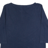TOMMY HILFIGER Womens Patterned Jumper Blue Striped Tight Knit 3/4 Sleeve L