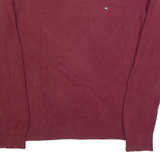 TOMMY HILFIGER Mens Jumper Maroon V-Neck Tight Knit S