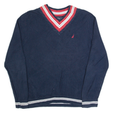 NAUTICA Mens Jumper Blue V-Neck Tight Knit L