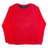 TOMMY HILFIGER Womens Patterned Jumper Red Polka Dot Tight Knit 2XL