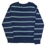 TOMMY HILFIGER Mens Patterned Jumper Blue Striped V-Neck Tight Knit L
