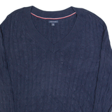 TOMMY HILFIGER Womens Jumper Blue V-Neck Cable Knit XL