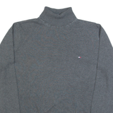 TOMMY HILFIGER Womens Jumper Grey Roll Neck Tight Knit M