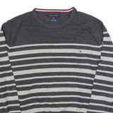 TOMMY HILFIGER Mens Patterned Jumper Grey Striped Tight Knit L