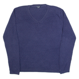 TOMMY HILFIGER Womens Jumper Blue V-Neck Cable Knit L