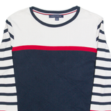 TOMMY HILFIGER Womens Patterned Jumper White Striped Tight Knit L