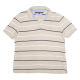 TOMMY HILFIGER Mens Polo Shirt Beige Striped L