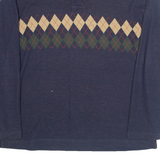 TOMMY HILFIGER Mens Polo Shirt Blue 90s Argyle Long Sleeve XL