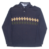 TOMMY HILFIGER Mens Polo Shirt Blue 90s Argyle Long Sleeve XL