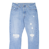 LEVI'S 501 BIG E Jeans Distressed Womens Blue Straight Stone Wash W31 L32