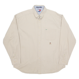 TOMMY HILFIGER Oversized Mens Plain Shirt Beige Long Sleeve L