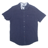 TOMMY HILFIGER Mens Plain Shirt Blue Linen S